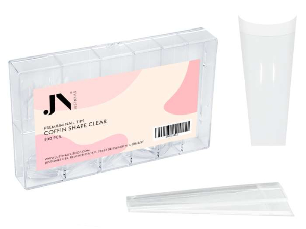 JUSTNAILS 500 Premium Coffin Shape Tips transparent mit Box